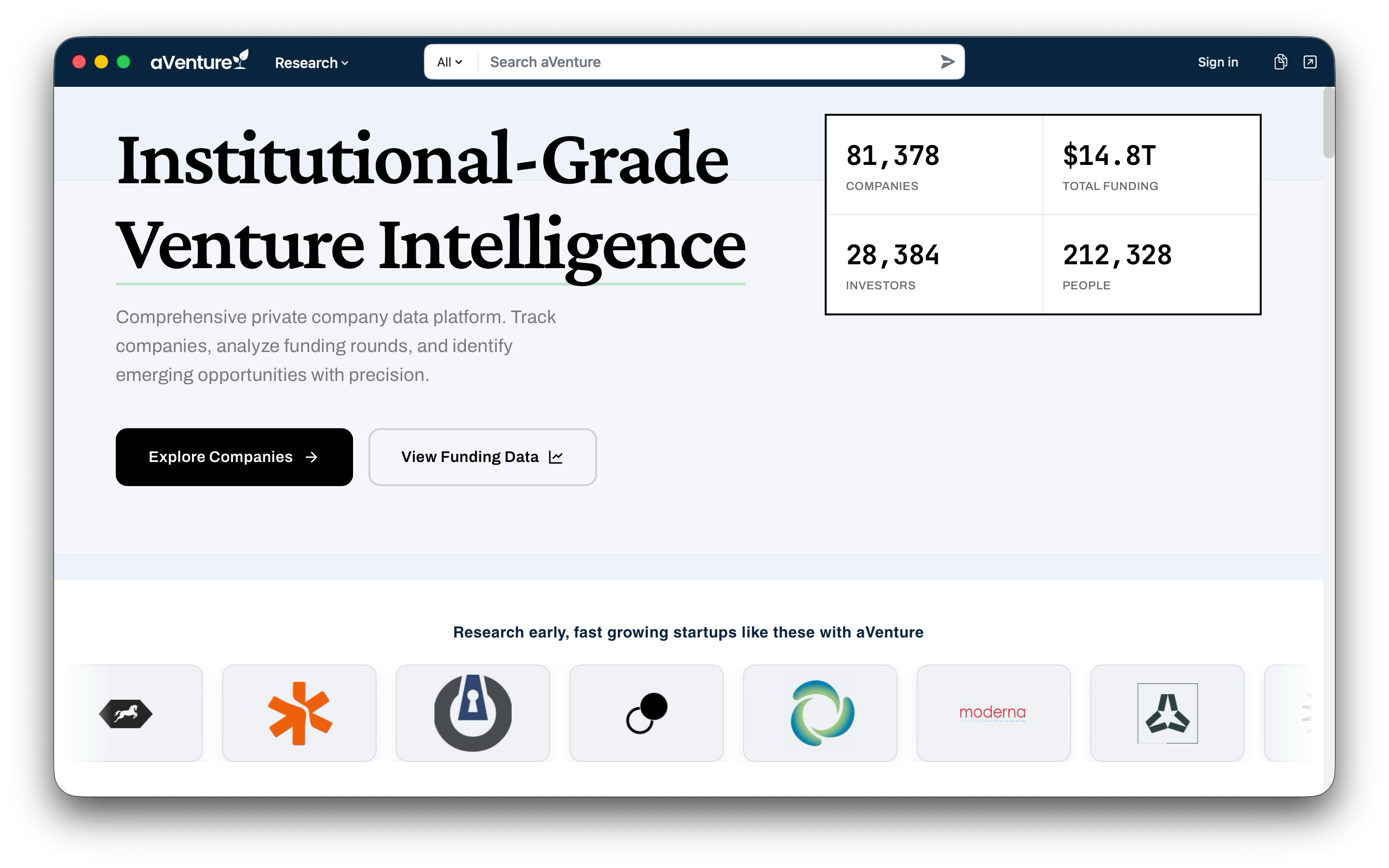 aVenture Research for macOS home window